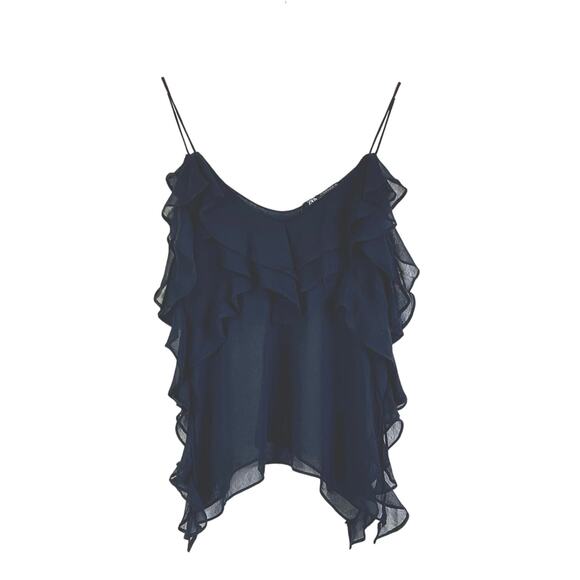 Zara Camisole Ruffle Top Chiffon V-Neck Black - Picture 2 of 6